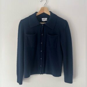 Jason Wu 100% Cashmere Navy Blue Button-Up Collared Soft‎ Boxy Knit Sweater